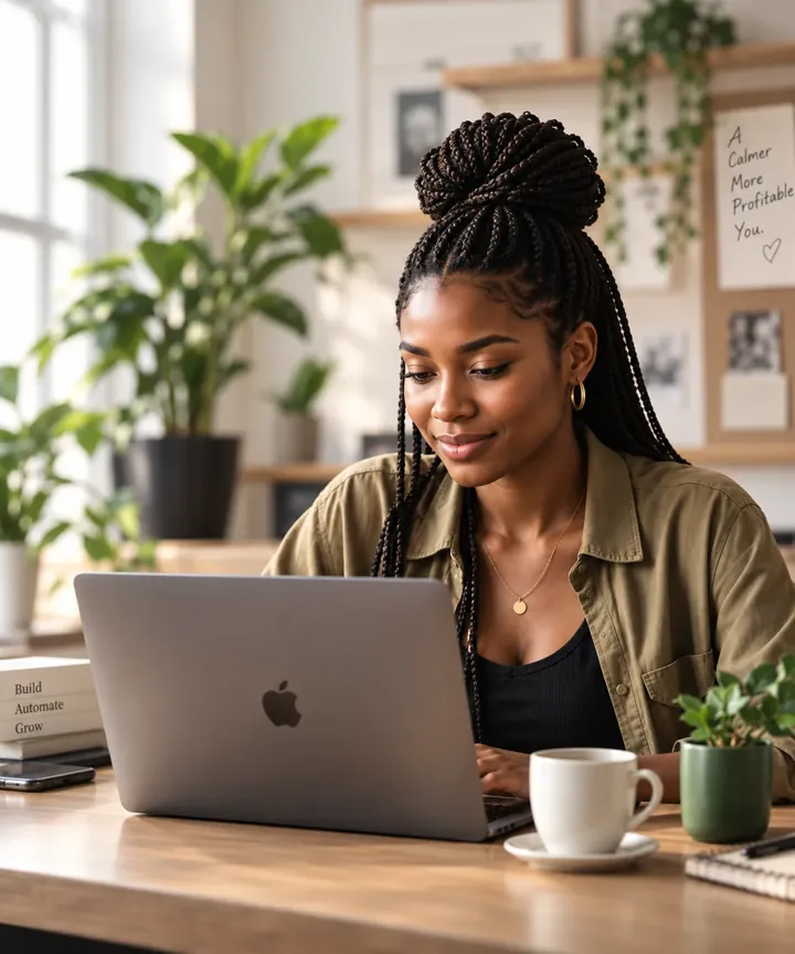 A business owner at her laptop